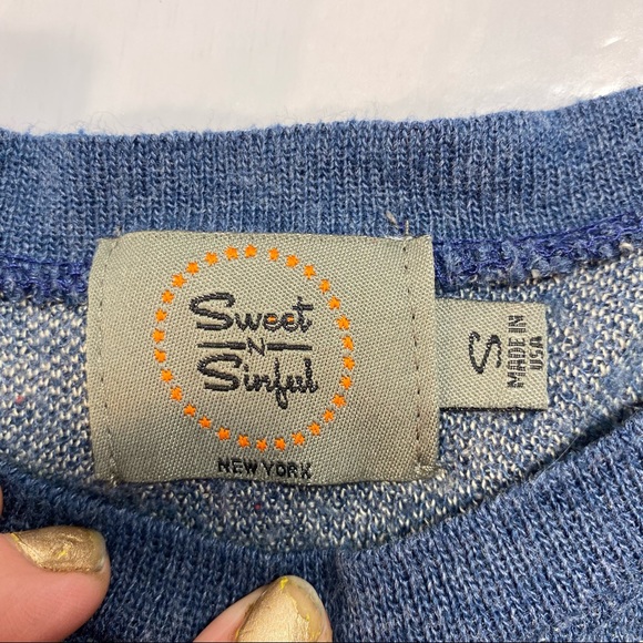 Sweet n Sinful Striped Blue / Cream Classic Casual Knit Top Size Small - Picture 14 of 15